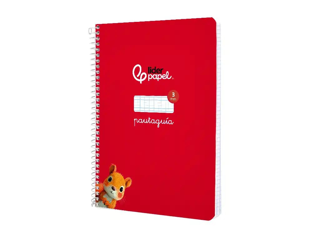 Cuaderno de espiral Liderpapel Pautaguía A5 de tapa blanda, cuadro pautado de 3 mm, 40 hojas de 75 g – Rojo