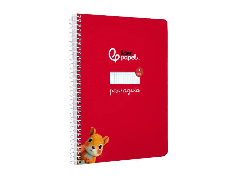 Cuaderno de espiral Liderpapel Pautaguía A5 de tapa blanda, cuadro pautado de 3 mm, 40 hojas de 75 g – Rojo