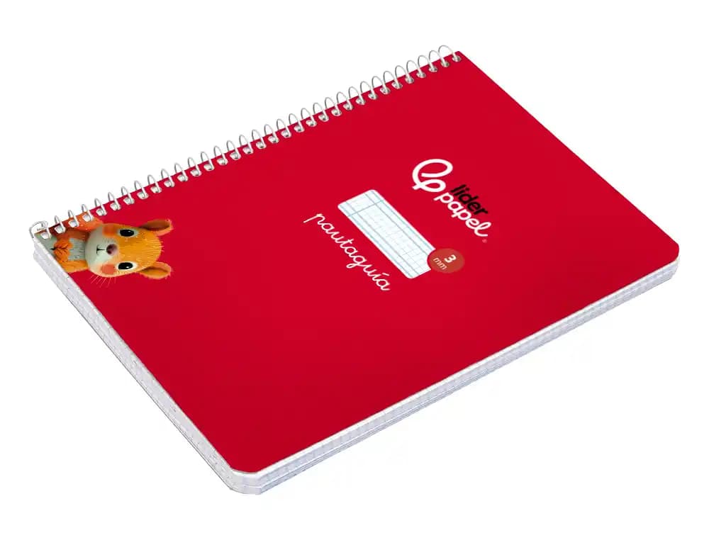 Cuaderno de espiral Liderpapel Pautaguía A5 de tapa blanda, cuadro pautado de 3 mm, 40 hojas de 75 g – Rojo