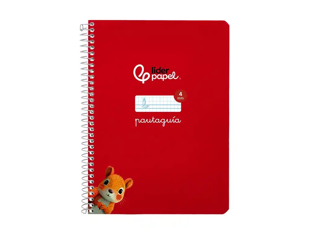 Cuaderno espiral liderpapel a5 pautaguia tapa blanda 40h 75gr cuadro pautado 4mm color rojo
