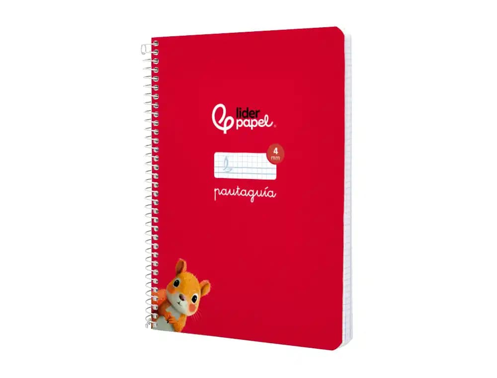 Cuaderno espiral liderpapel a5 pautaguia tapa blanda 40h 75gr cuadro pautado 4mm color rojo