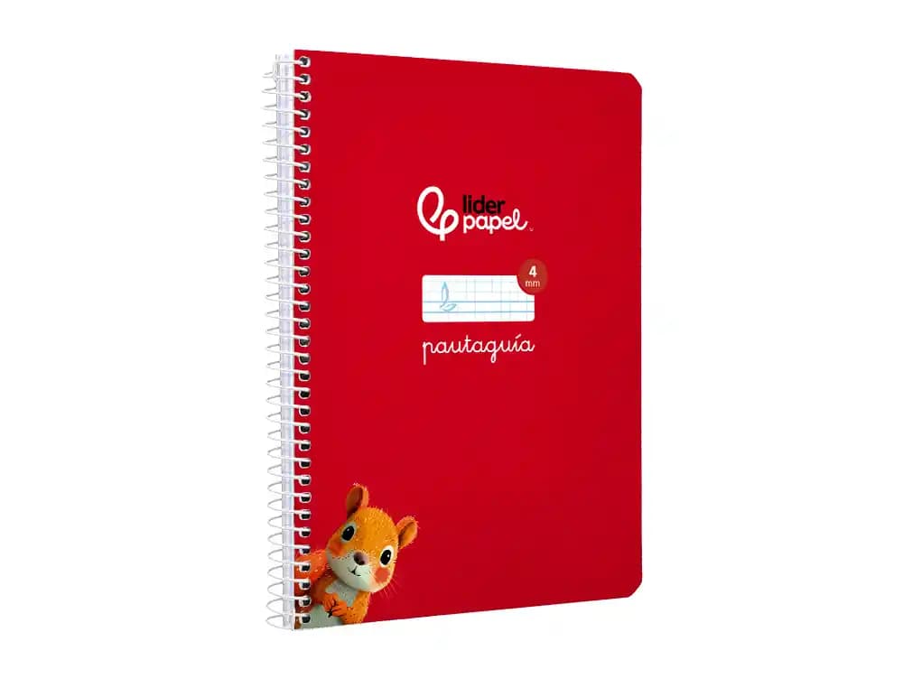Cuaderno espiral liderpapel a5 pautaguia tapa blanda 40h 75gr cuadro pautado 4mm color rojo