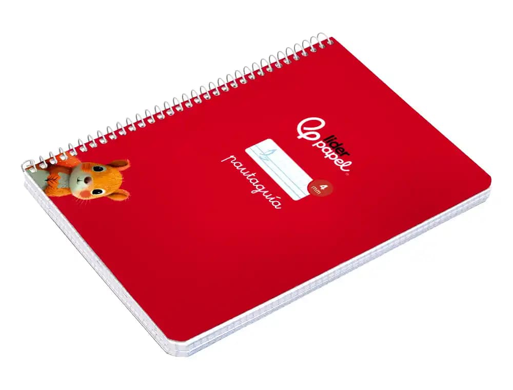 Cuaderno espiral liderpapel a5 pautaguia tapa blanda 40h 75gr cuadro pautado 4mm color rojo
