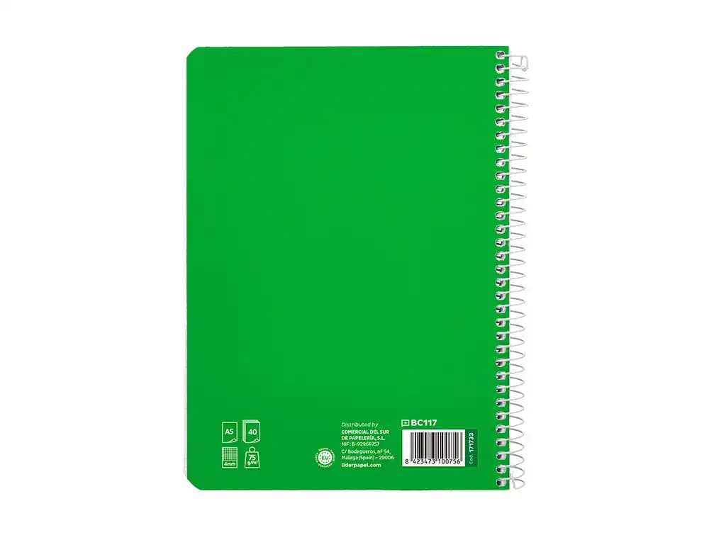 Cuaderno espiral liderpapel a5 pautaguia tapa blanda 40h 75gr cuadro pautado 4mm