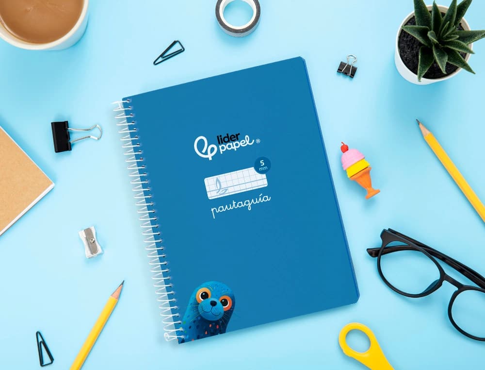 Cuaderno espiral liderpapel a5 pautaguia tapa blanda 40h 75gr cuadro pautado 5mm color azul