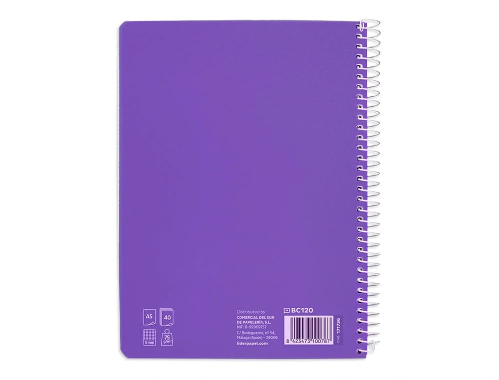 Cuaderno espiral liderpapel a5 pautaguia tapa blanda 40h 75gr cuadro pautado 5mm