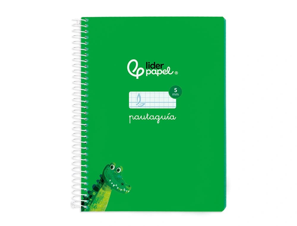 Cuaderno espiral liderpapel din a5 pautaguia tapa blanda 40h 75gr cuadro pautado 5mm color verde