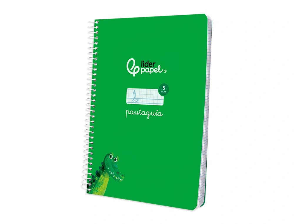 Cuaderno espiral liderpapel din a5 pautaguia tapa blanda 40h 75gr cuadro pautado 5mm color verde