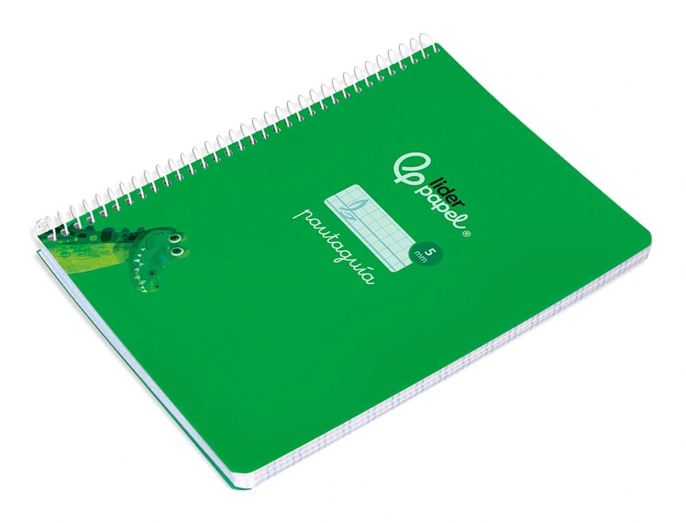 Cuaderno espiral liderpapel din a5 pautaguia tapa blanda 40h 75gr cuadro pautado 5mm color verde