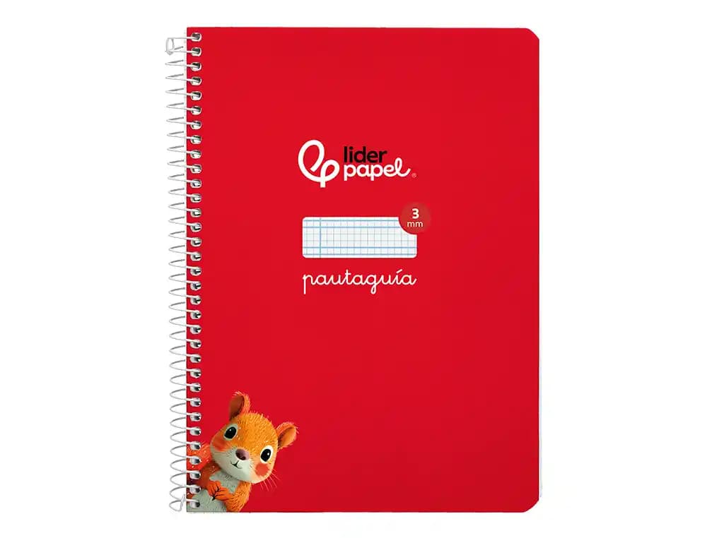 Cuaderno de espiral Liderpapel Pautaguía A5 de tapa dura, cuadro pautado de 3 mm, 80 hojas de 90 g – Rojo
