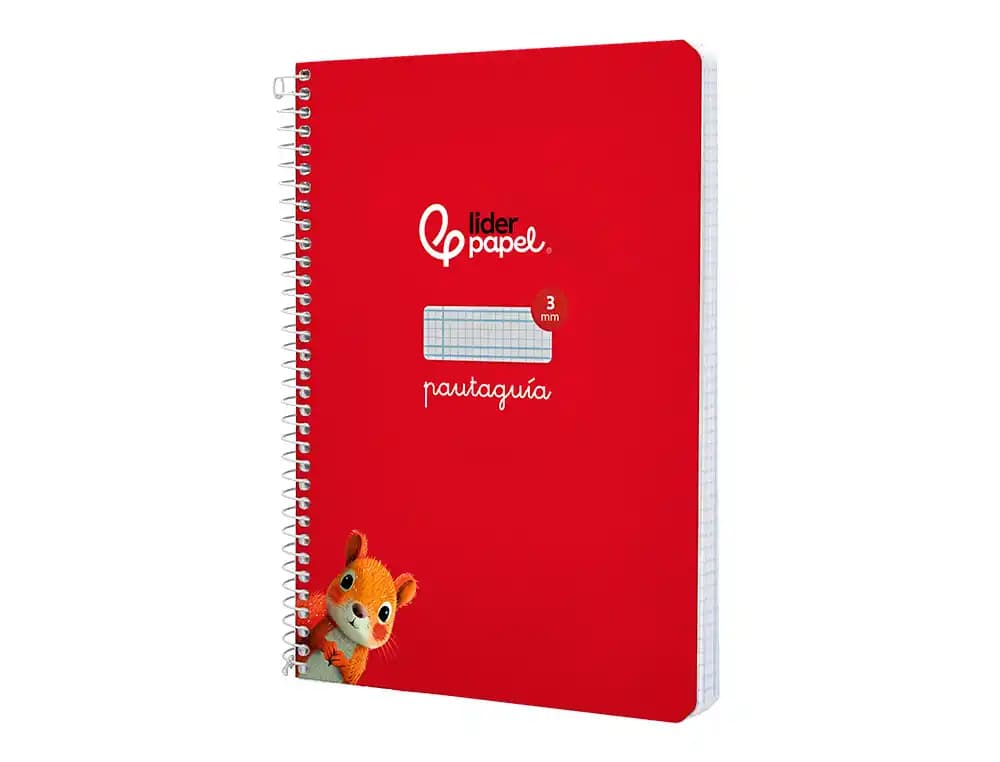 Cuaderno de espiral Liderpapel Pautaguía A5 de tapa dura, cuadro pautado de 3 mm, 80 hojas de 90 g – Rojo