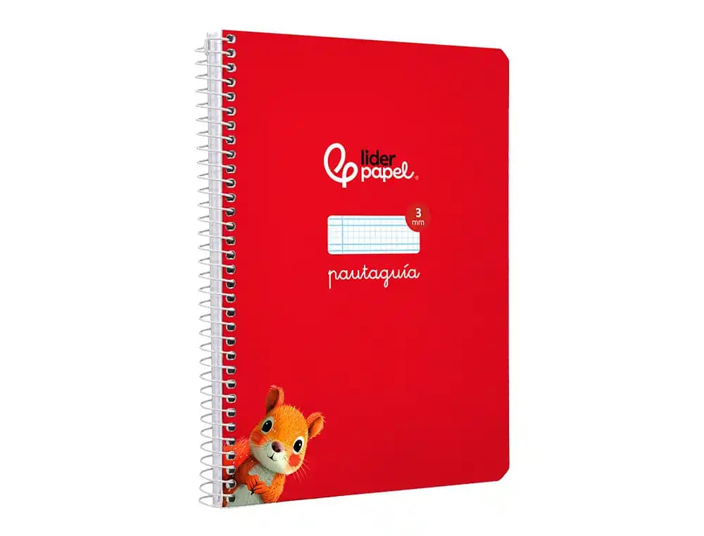 Cuaderno de espiral Liderpapel Pautaguía A5 de tapa dura, cuadro pautado de 3 mm, 80 hojas de 90 g – Rojo