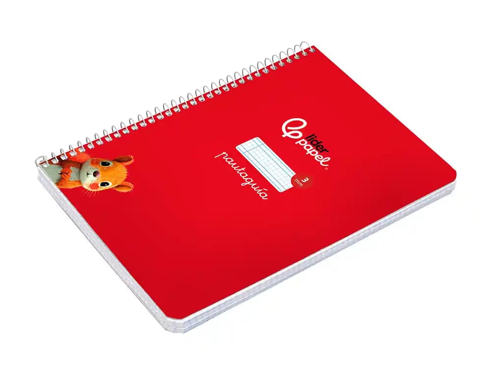 Cuaderno de espiral Liderpapel Pautaguía A5 de tapa dura, cuadro pautado de 3 mm, 80 hojas de 90 g – Rojo