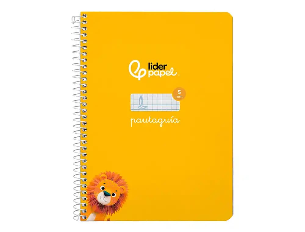 Cuaderno espiral liderpapel a5 pautaguia tapa dura 80h 90 gr cuadro pautado 5mm color amarillo