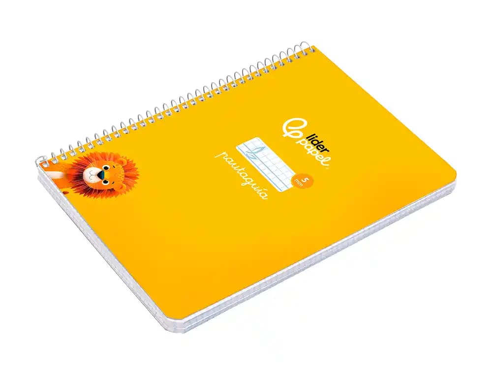 Cuaderno espiral liderpapel a5 pautaguia tapa dura 80h 90 gr cuadro pautado 5mm color amarillo
