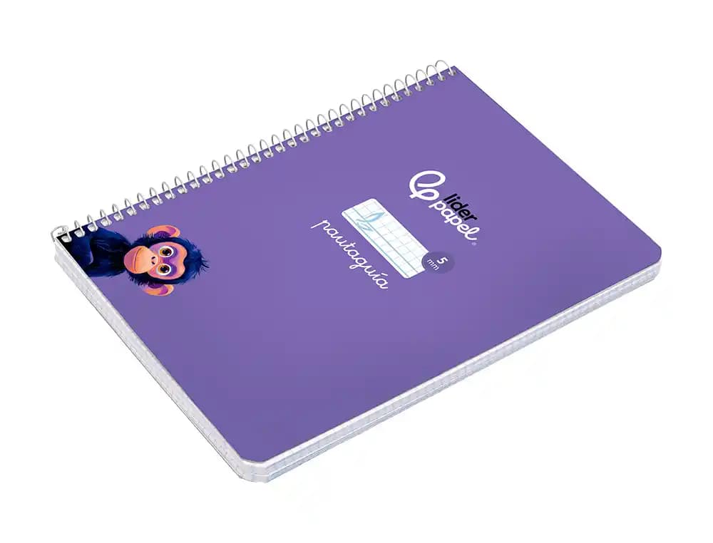 Cuaderno espiral liderpapel a5 pautaguia tapa dura 80h 90gr cuadro pautado 5mm color lila