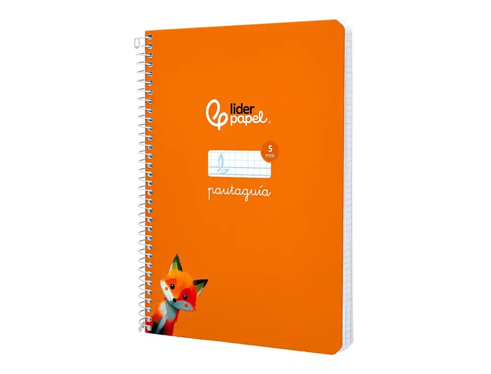 Cuaderno espiral liderpapel a5 pautaguia tapa dura 80h 90 gr cuadro pautado 5mm color naranja