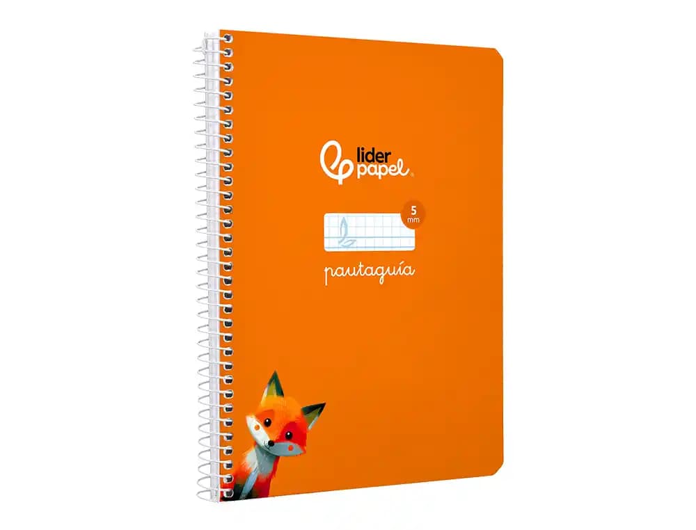 Cuaderno espiral liderpapel a5 pautaguia tapa dura 80h 90 gr cuadro pautado 5mm color naranja