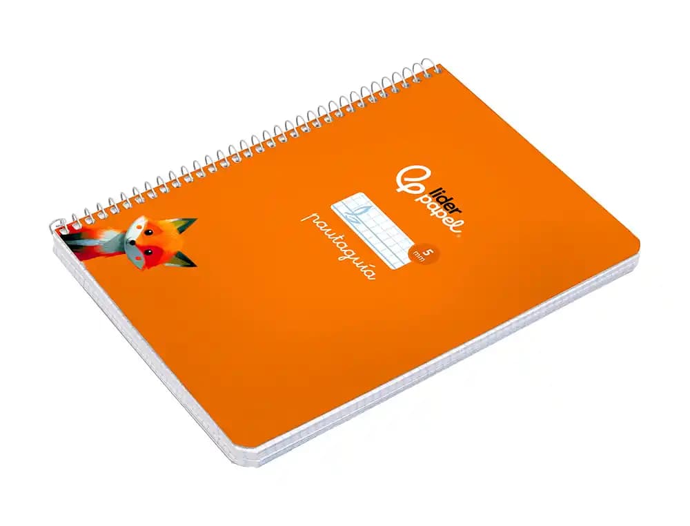 Cuaderno espiral liderpapel a5 pautaguia tapa dura 80h 90 gr cuadro pautado 5mm color naranja