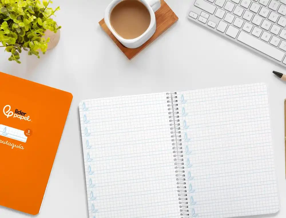 Cuaderno espiral liderpapel a5 pautaguia tapa dura 80h 90 gr cuadro pautado 5mm color naranja