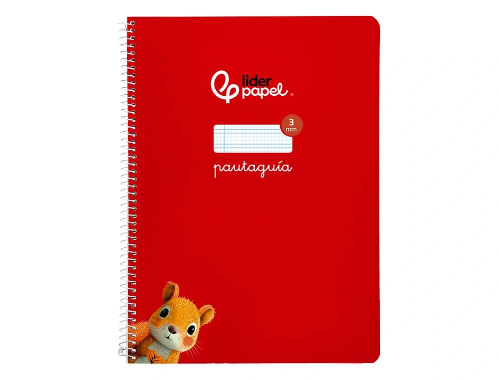 Cuaderno de espiral Liderpapel Pautaguía A4 de tapa blanda, cuadro pautado de 3 mm, 80 hojas de 75 g – Rojo