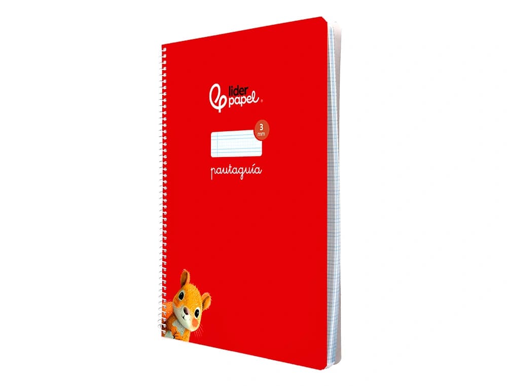 Cuaderno de espiral Liderpapel Pautaguía A4 de tapa blanda, cuadro pautado de 3 mm, 80 hojas de 75 g – Rojo