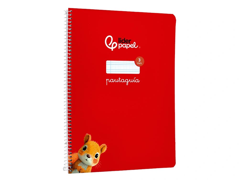 Cuaderno de espiral Liderpapel Pautaguía A4 de tapa blanda, cuadro pautado de 3 mm, 80 hojas de 75 g – Rojo