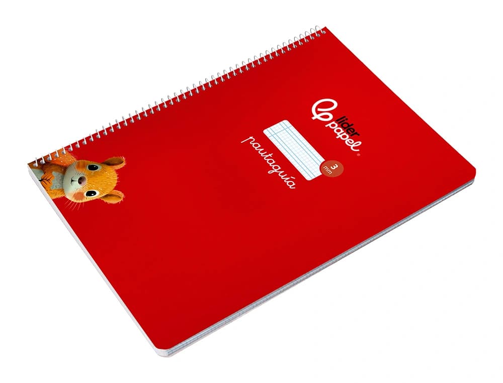 Cuaderno de espiral Liderpapel Pautaguía A4 de tapa blanda, cuadro pautado de 3 mm, 80 hojas de 75 g – Rojo
