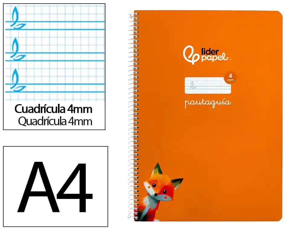 Cuaderno espiral liderpapel a4 pautaguia tapa blanda 80h 75gr cuadro pautado 4mm