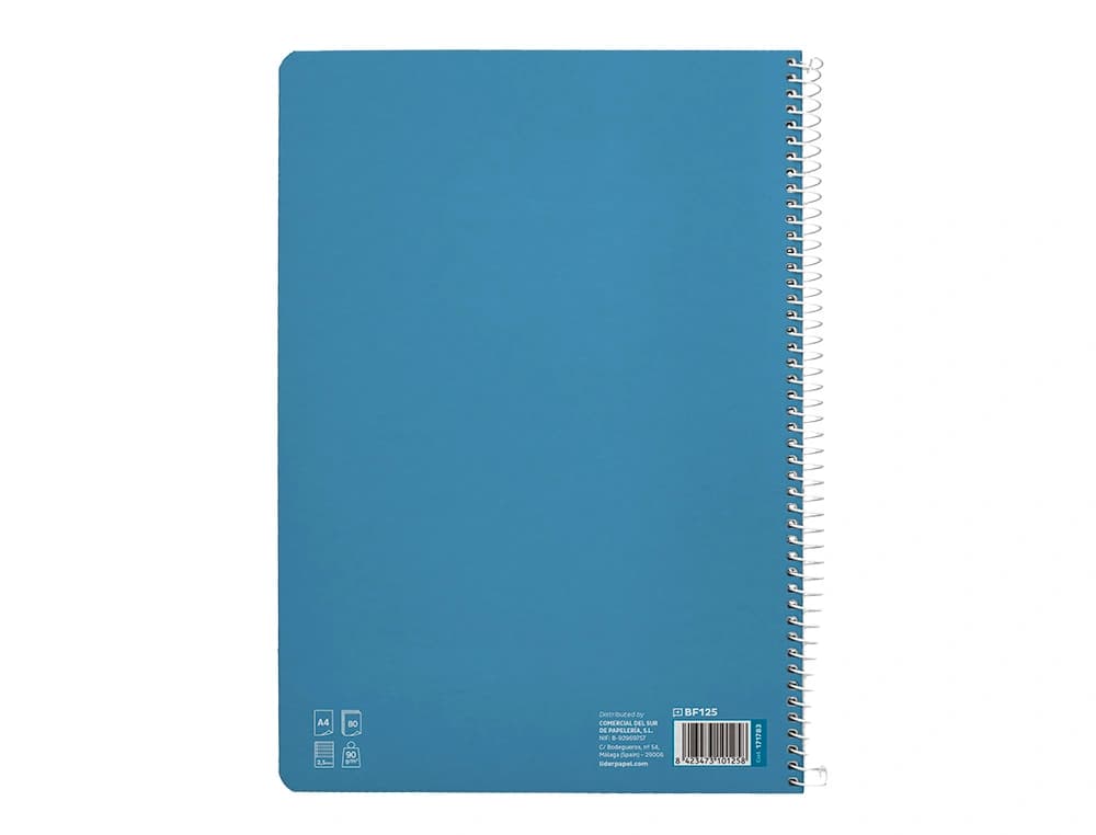 Cuaderno espiral liderpapel a4 a4 pautaguia tapa dura 80h 90 gr cuadro pautado 2,5mm color azul