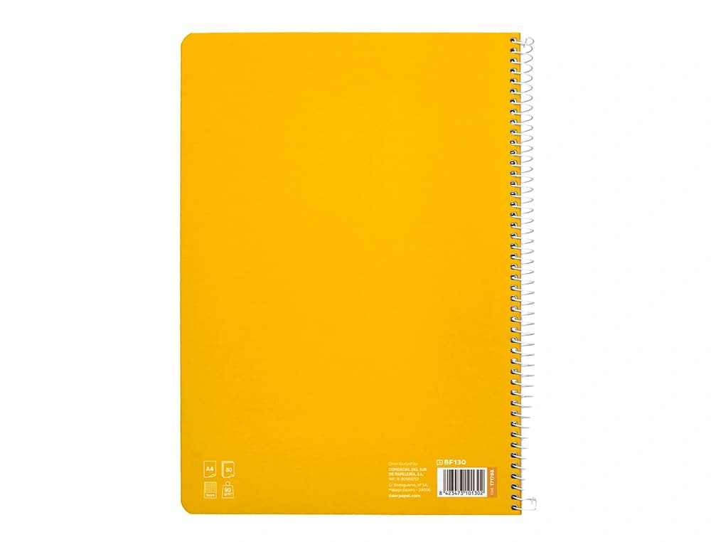 Cuaderno de espiral Liderpapel Pautaguía A4 de tapa dura, cuadro pautado de 3 mm, 80 hojas de 90 g – Amarillo