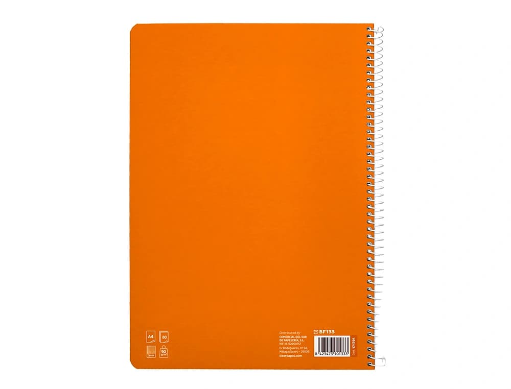 Cuaderno de espiral Liderpapel Pautaguía A4 de tapa dura, cuadro pautado de 3 mm, 80 hojas de 90 g – Naranja