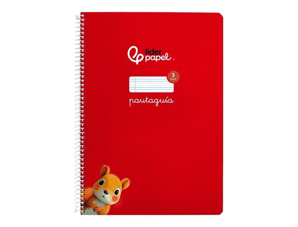 Cuaderno espiral liderpapel a4 a4 pautaguia tapa dura 80h 90 gr cuadro pautado 3mm color rojo