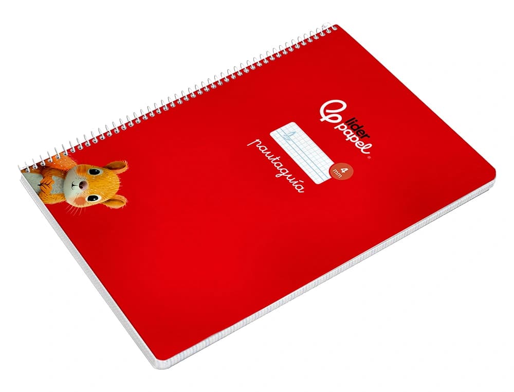 Cuaderno espiral liderpapel a4 a4 pautaguia tapa dura 80h 90 gr cuadro pautado 3mm color rojo