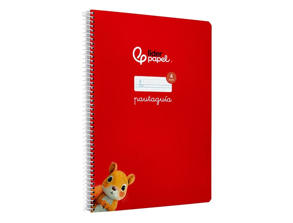 Cuaderno de espiral Liderpapel Pautaguía de tapa dura, cuadro pautado de 4 mm, 80 hojas de 90 g – Rojo
