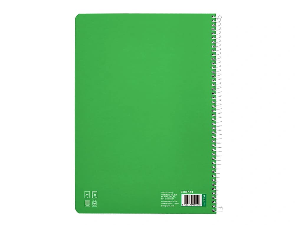 Cuaderno espiral liderpapel pautaguia tapa dura 80h 90gr cuadro pautado 4mm color