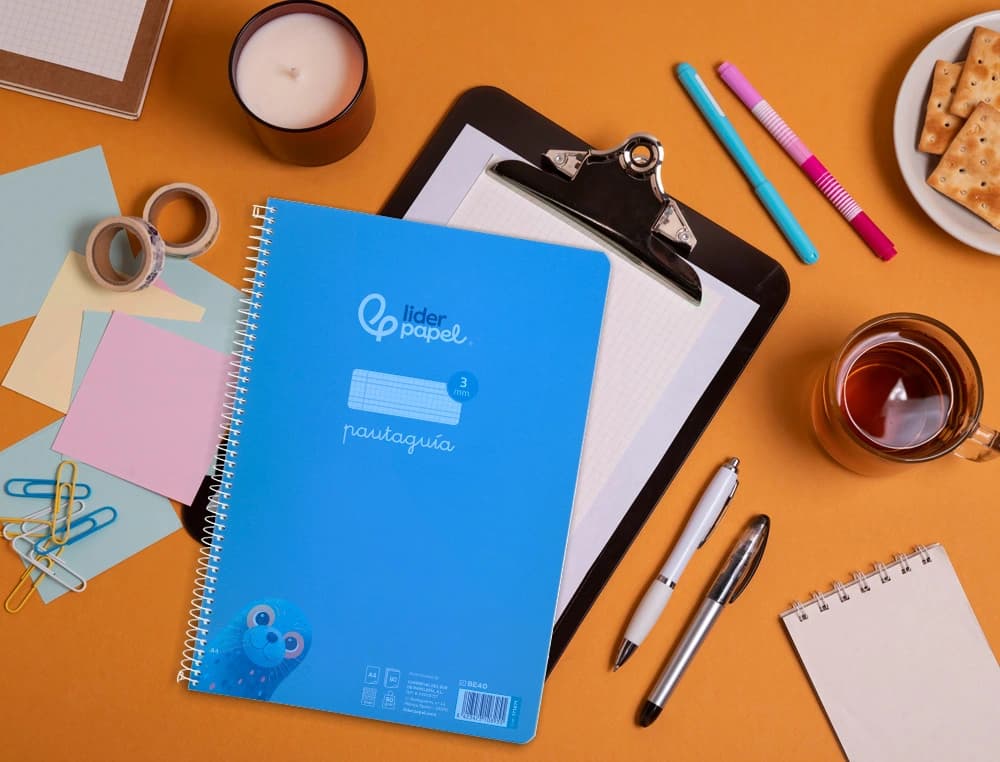 Cuaderno espiral liderpapel a4 pautaguia tapa plastico 80h 90gr cuadro pautado 3mm con margen