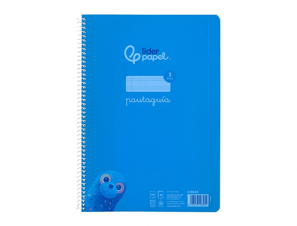 Cuaderno espiral liderpapel a4 pautaguia tapa plastico 80h 90gr cuadro pautado 3mm con margen