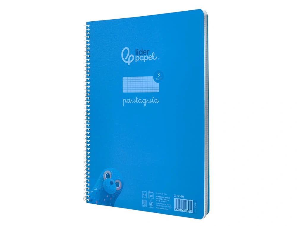 Cuaderno espiral liderpapel a4 pautaguia tapa plastico 80h 90gr cuadro pautado 3mm con margen