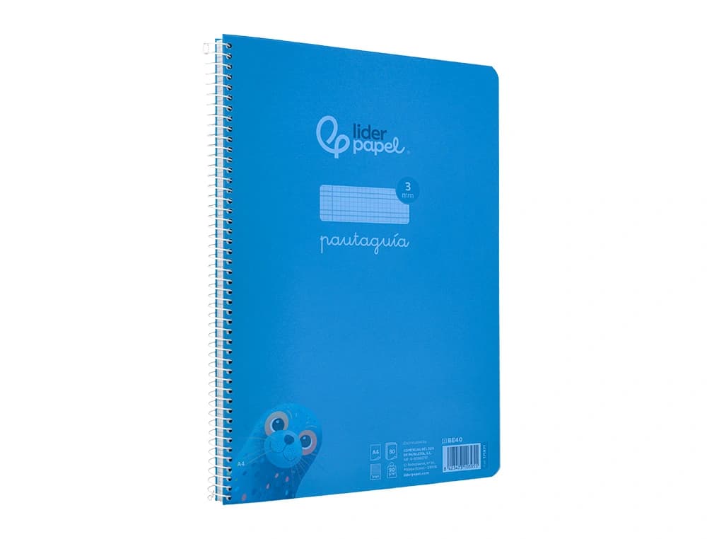 Cuaderno espiral liderpapel a4 pautaguia tapa plastico 80h 90gr cuadro pautado 3mm con margen