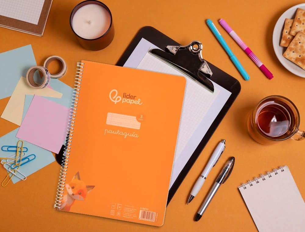 Cuaderno de espiral Liderpapel Pautaguía A4 de tapa de plástico, cuadro pautado de 3 mm con margen, 80 hojas de 90 g – Naranja