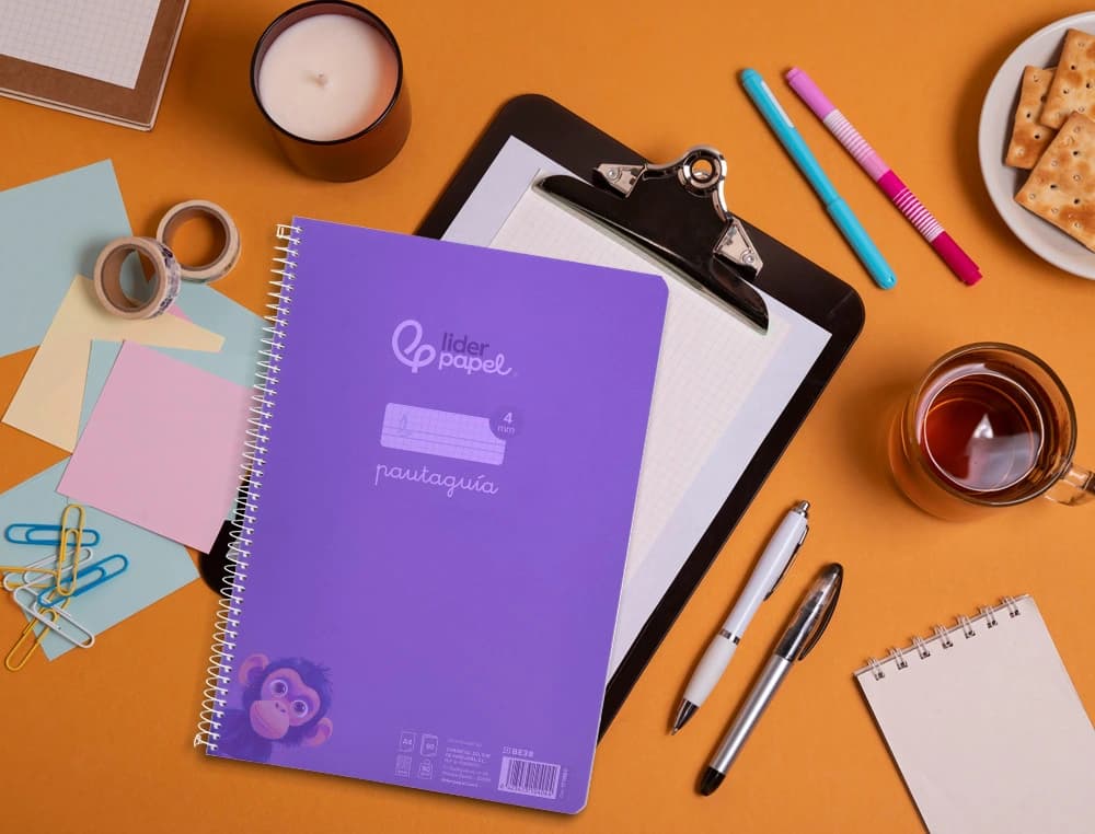 Cuaderno espiral liderpapel a4 pautaguia tapa plastico 80h 90gr cuadro pautado 4mm con margen