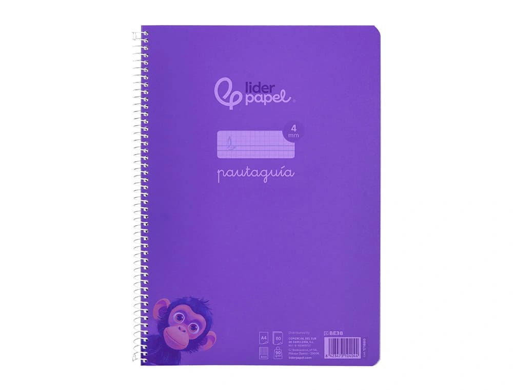 Cuaderno espiral liderpapel a4 pautaguia tapa plastico 80h 90gr cuadro pautado 4mm con margen