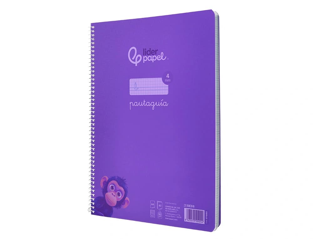 Cuaderno espiral liderpapel a4 pautaguia tapa plastico 80h 90gr cuadro pautado 4mm con margen