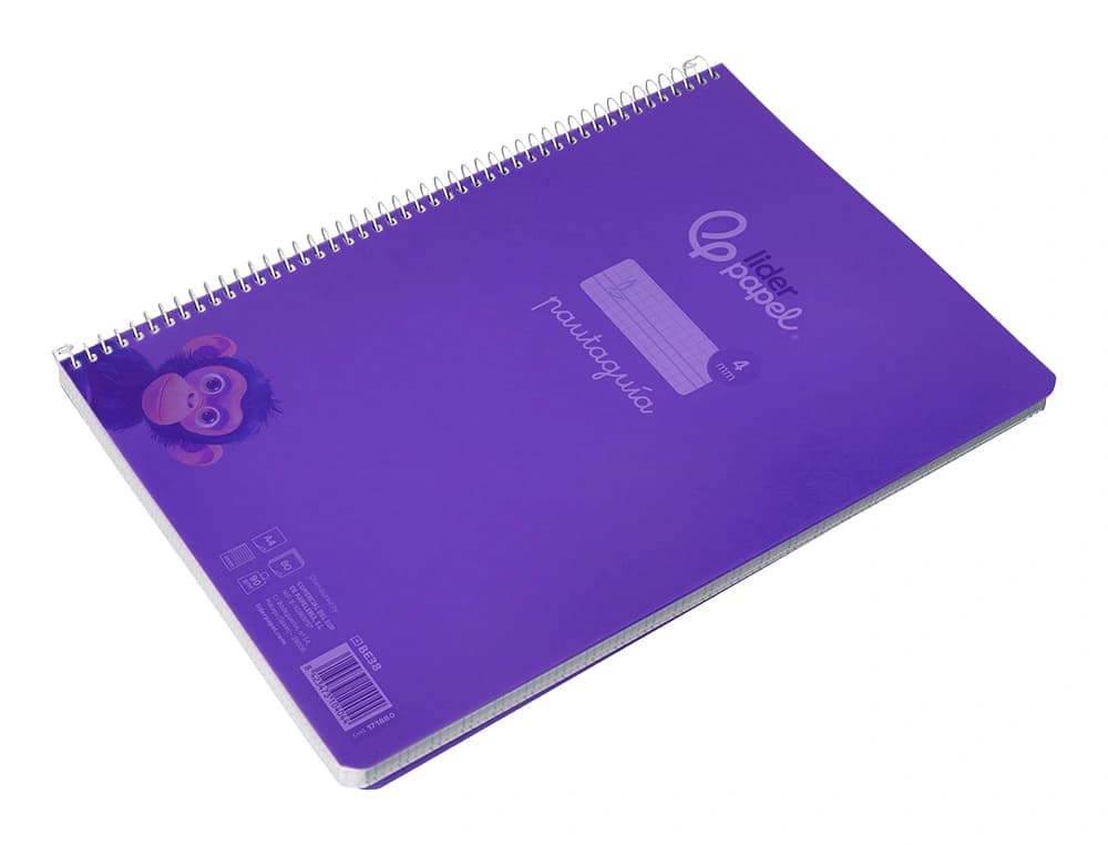 Cuaderno espiral liderpapel a4 pautaguia tapa plastico 80h 90gr cuadro pautado 4mm con margen