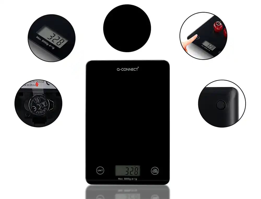 Bascula precision q-connect digital con pantalla lcd precision 1 gr capacidad de 5 gr a 5 kg 200x135x16mm