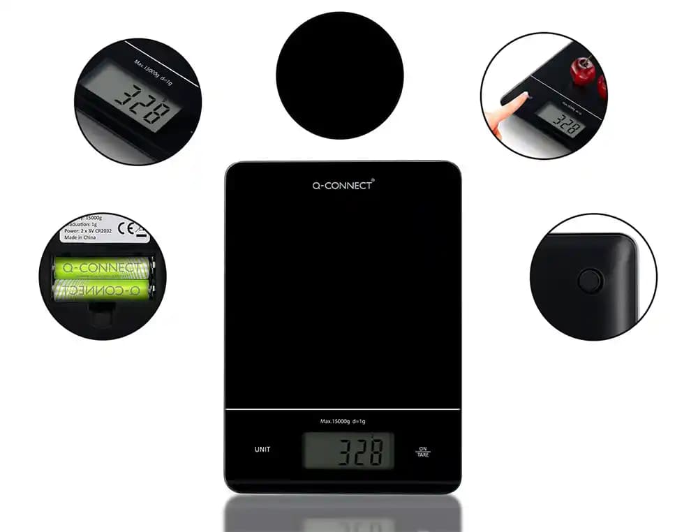 Bascula precision q-connect digital con pantalla lcd precision 1 gr capacidad de 5 gr a 15 kg 240x170x17,5mm