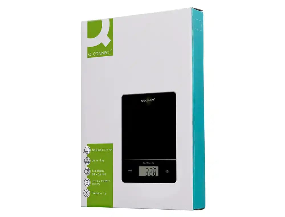 Bascula precision q-connect digital con pantalla lcd precision 1 gr capacidad de 5 gr a 15 kg 240x170x17,5mm