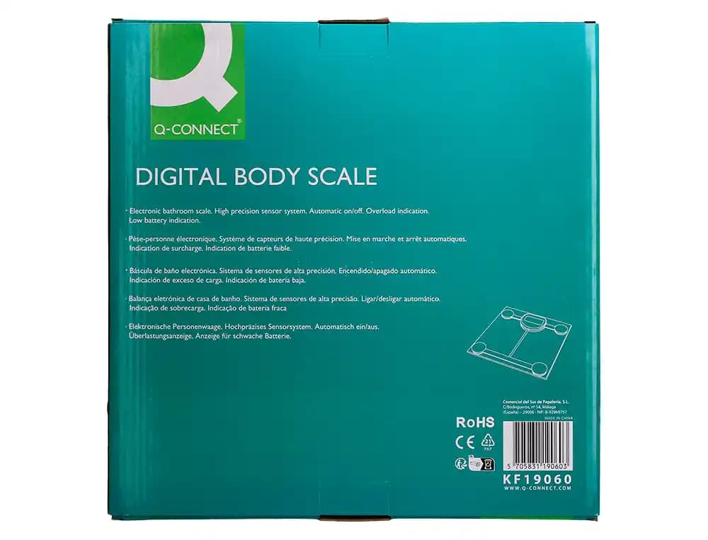 Bascula baño q-connect digital con pantalla lcd precision 100 gr capacidad de 5 kg a 180 kg 300x300x22mm