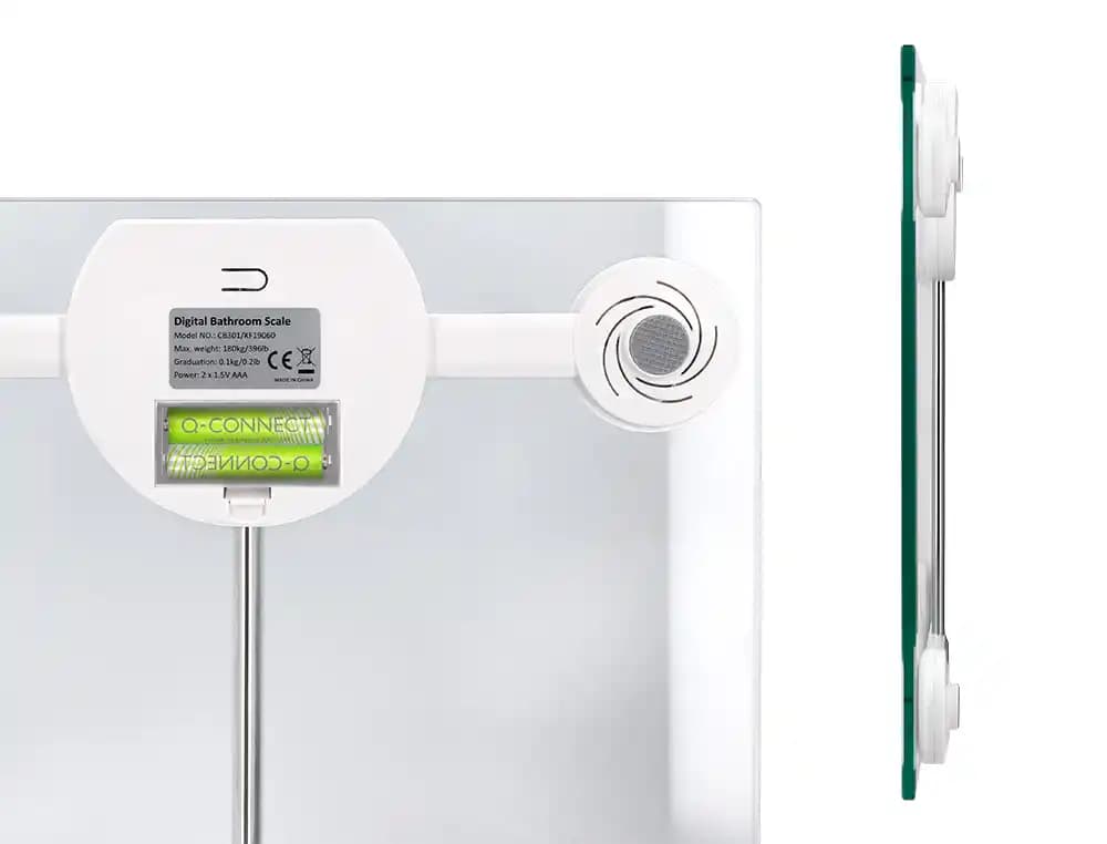 Bascula baño q-connect digital con pantalla lcd precision 100 gr capacidad de 5 kg a 180 kg 300x300x22mm